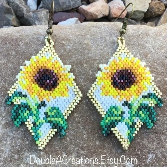 Sunflower Beaded Earrings, New, Handmade by Me - Picture 6 of 7